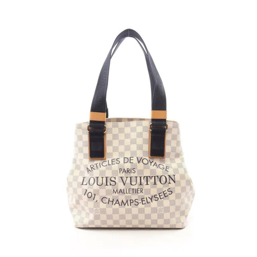 Louis Vuitton Plan Soleil Cabas Tote Bag Canvas Suede Azur White Navy Blue